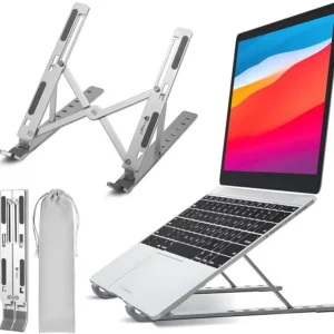 kpc comfort nf Universal Adjustable Aluminium Laptop Stand for Desk with Cooling Laptop Stand Aluminium Desk Stand Rotatable Laptop Stand with Adjustable Height Compatible with Universal Laptops (Silver)